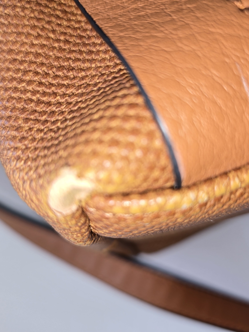 Tan Faux Leather Slouchy Hobo Shoulder Bag with Textured Leather Trim Tote 12x12 - Picture 14 of 16
